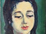 painting of a woman ' s face with eyes closed and her eyes closed