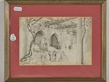 une image représentant un dessin d'un homme et d'une femme devant une maison