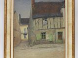 une image représentant un tableau d'une maison avec une porte verte