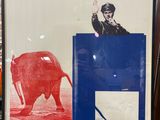 a picture of a picture of a man riding a bull