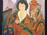 tableau représentant une femme et un homme avec un verre de vin
