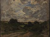 une image représentant un tableau où l'on voit un ciel nuageux au-dessus d'un champ