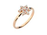a rose gold ring with diamonds on a white background