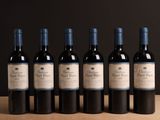 six bouteilles de vin rouge sont alignées sur une table