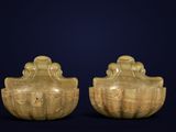 pair of carved yellow jade vases, china, 20th century
