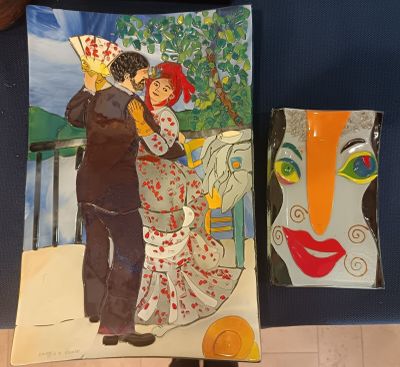 Ensemble cpt : Vide poche en verre représentant la danse de …