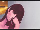 painting of a woman with long hair and a hat in a black frame