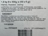 the back of a box of coffee with a price label on it