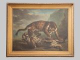 an image of a painting of a cheetah and a leopard in a landscape