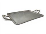 a silver tray with handles and handles on a white background