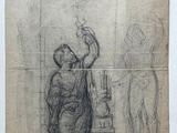 un vieux dessin représentant un homme tenant une ampoule au-dessus de sa tête
