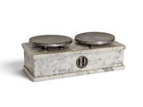 marble salt and pepper shaker set with two pepper shakers on top