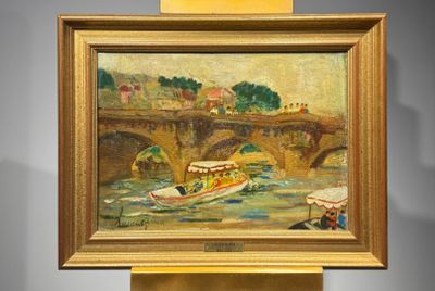 un tableau représentant un bateau, exposé dans un musée