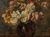 une peinture de fleurs dans un vase sur une table