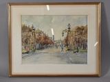 peinture d'une scène de rue avec des personnes marchant dans la rue