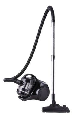 un aspirateur noir et argenté et un bidon noir