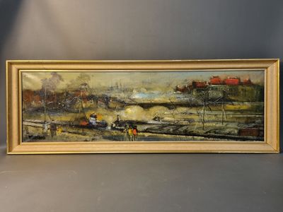 an image of a painting of a train going down the tracks