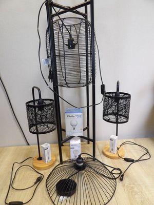 an image of a table with a fan and other items