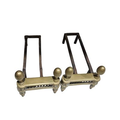 pair of antique brass plated door handles with ball handles