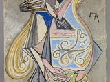 an image of a painting of a woman holding a vase
