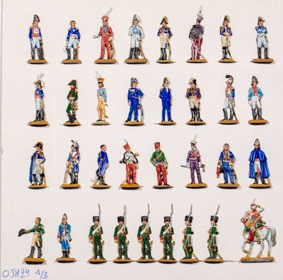 une photo représentant une collection de petits soldats sur fond blanc