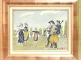 tableau représentant un groupe de personnes jouant de la musique dans un champ