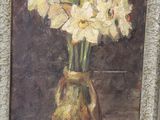 a painting of flowers in a vase on a table
