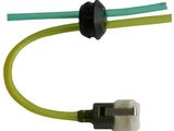 a close up of two wires connected to each other on a white background