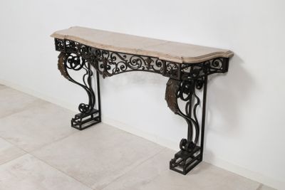 table console en fer forgé avec plateau en marbre