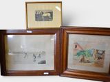 two framed pictures of a man and a woman on the beach