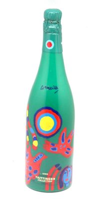 an image of a bottle of wine with a colorful design on it