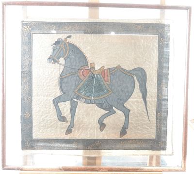 a picture of a painting of a horse in a glass case