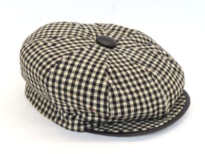 casquette de livreur à carreaux avec bouton en cuir, en noir et blanc