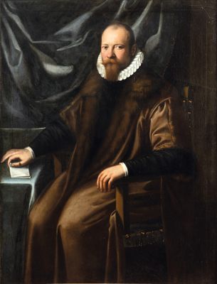 an old painting of a man sitting in a chair with a book