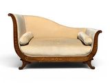 an antique style chaise lounger with beige upholstered upholstered cushions