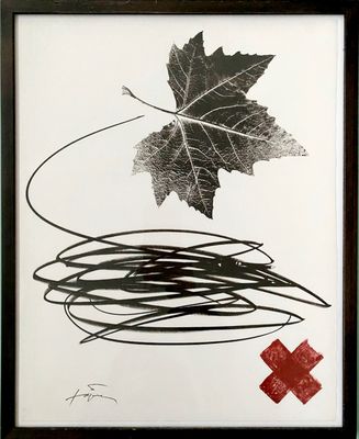 an image of a picture of a leaf with a red cross on it