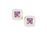 amethorate square stud earrings in sterling silver with amethorate