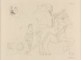 an image of a drawing of a man on a horse and a woman on a horse