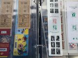 many different kinds of stamps on display in a glass case