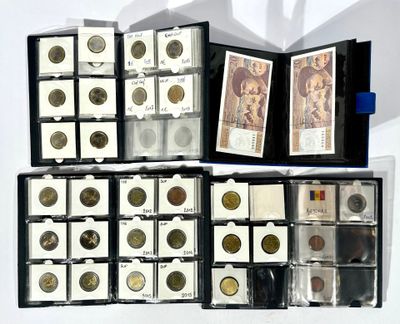 a lot of coins in a case on the table