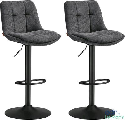 une paire de tabourets de bar gris avec des pieds en métal noir