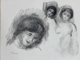 two drawings of a woman and a child in black and white
