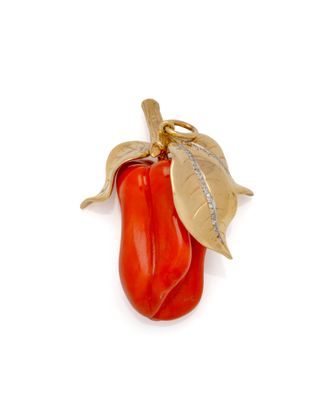 une image représentant un poivron rouge avec une feuille dessus