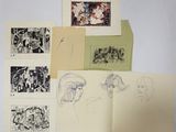 several drawings of a woman ' s face and various people ' s faces