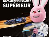 a poster of a rabbit with a helmet and a helmet on
