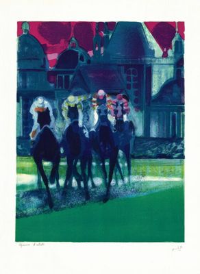Paul AMBILLE (1930-2010) - Course à Chantilly, lithographie …