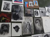 many pictures of people on the wall of a room