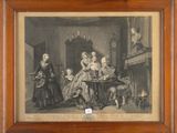 an old picture of a family gathered around a table