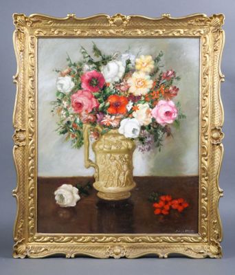 Bermejo ABENZA (XXe siècle) Bouquet de fleurs sur entablemen…