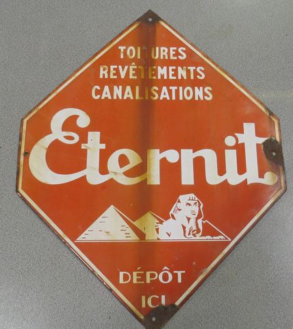 Plaque publicitaire émaillée de forme hexagonale « ETERNIT, toitu